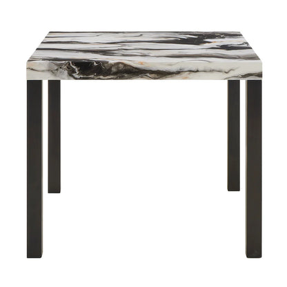 Square marble table with black and white pattern on a white background