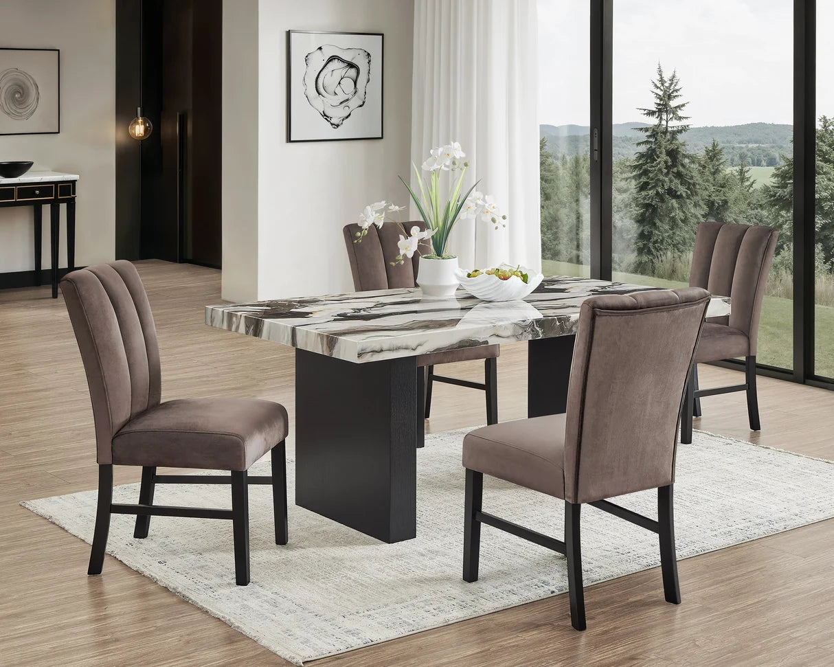 Vega Veined-Top Dining Set with Upholstered Chairs