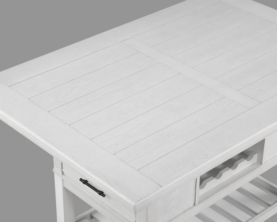 White kitchen island with drawers and a gray background
