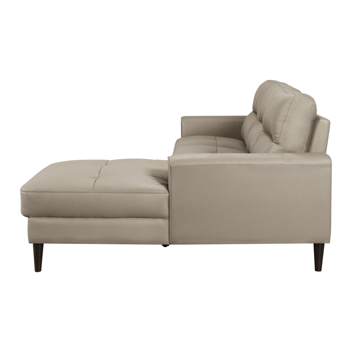 Latte leather 2-piece sectional sofa with right-facing chaise and tapered wood legs