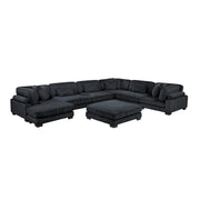 Black corduroy 7-piece modular sectional sofa with reversible chaise and ottoman
