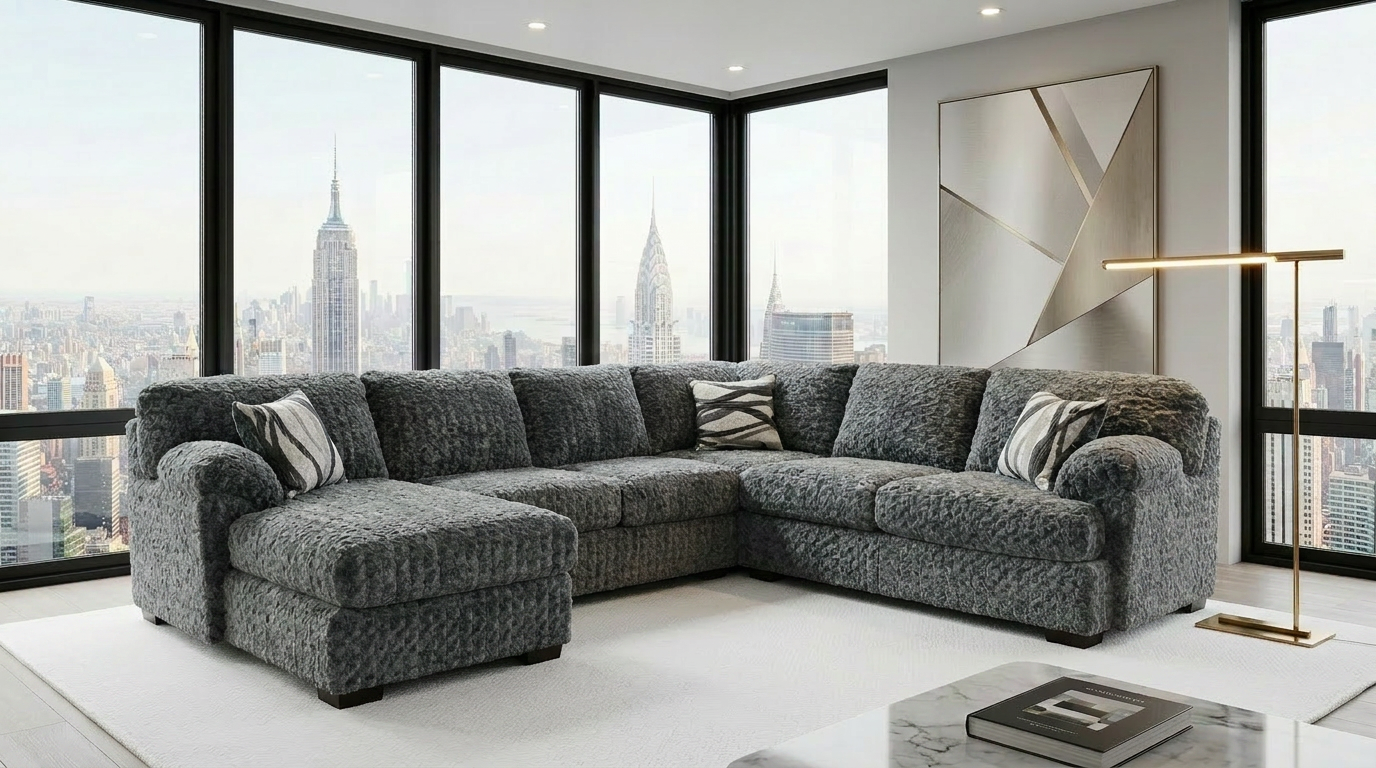 S317 Westwood gunmetal sectional sofa with chaise in modern living room