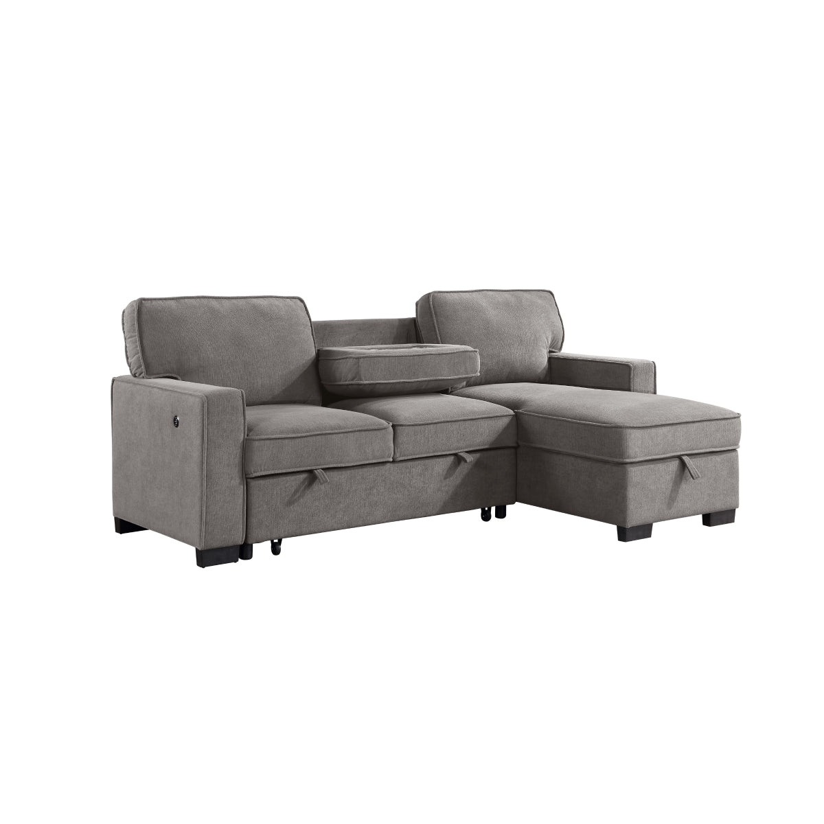 Gray fabric 2-piece sectional sofa with pull-out bed and storage chaise