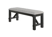 Maribelle two-tone trestle dining table with upholstered ladder-back chairs and bench