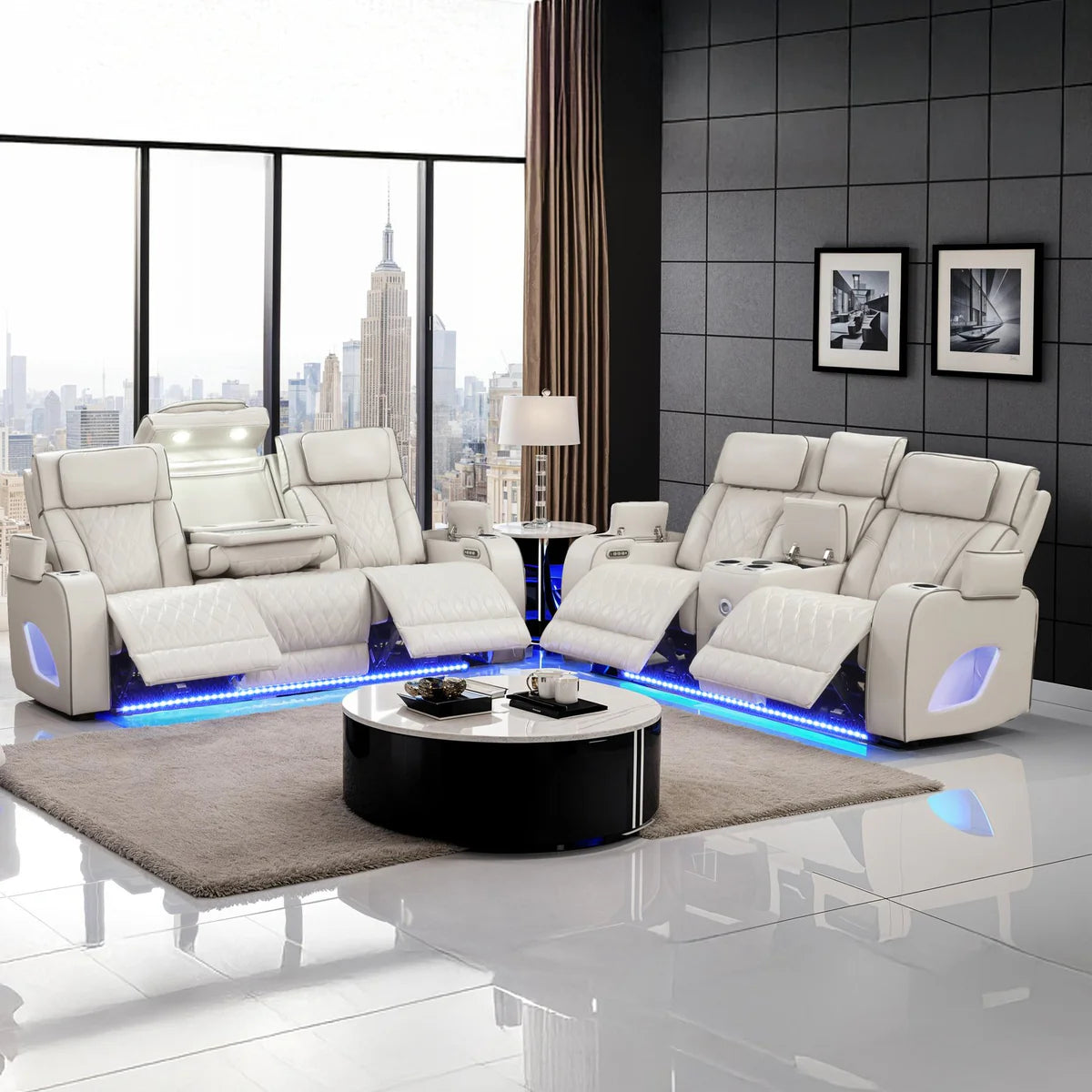 Fortuner Power Reclining Sofa Set with Surround Sound, Massage & LED Lighting