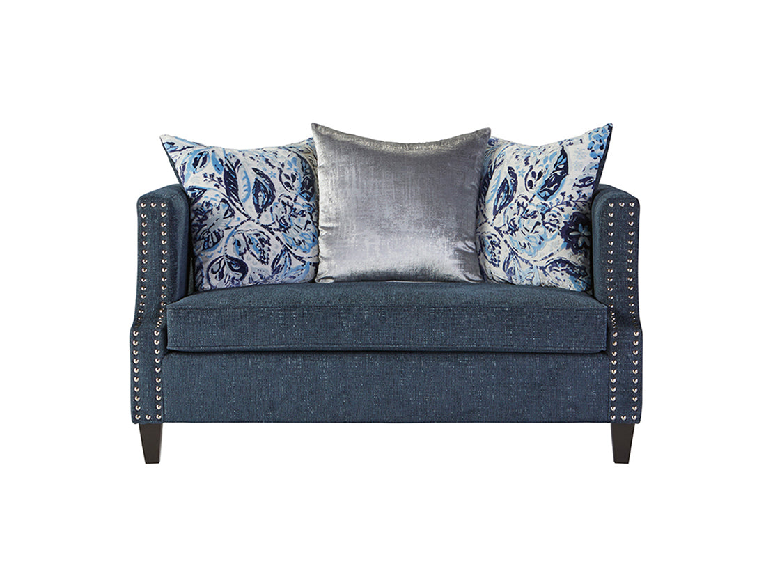 Simone Modern Glam Sofa & Loveseat Set – Nailhead Trim, Designer Pillows, Luxe Fabric
