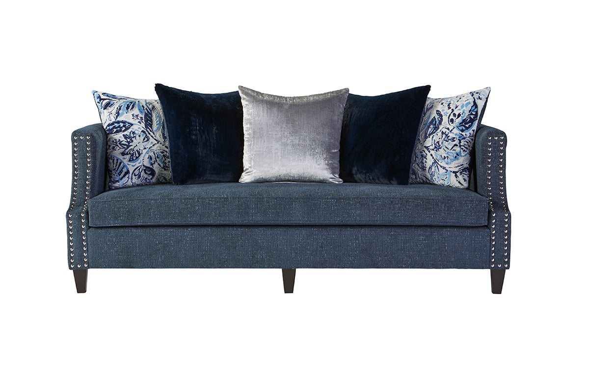 Simone Modern Glam Sofa & Loveseat Set – Nailhead Trim, Designer Pillows, Luxe Fabric