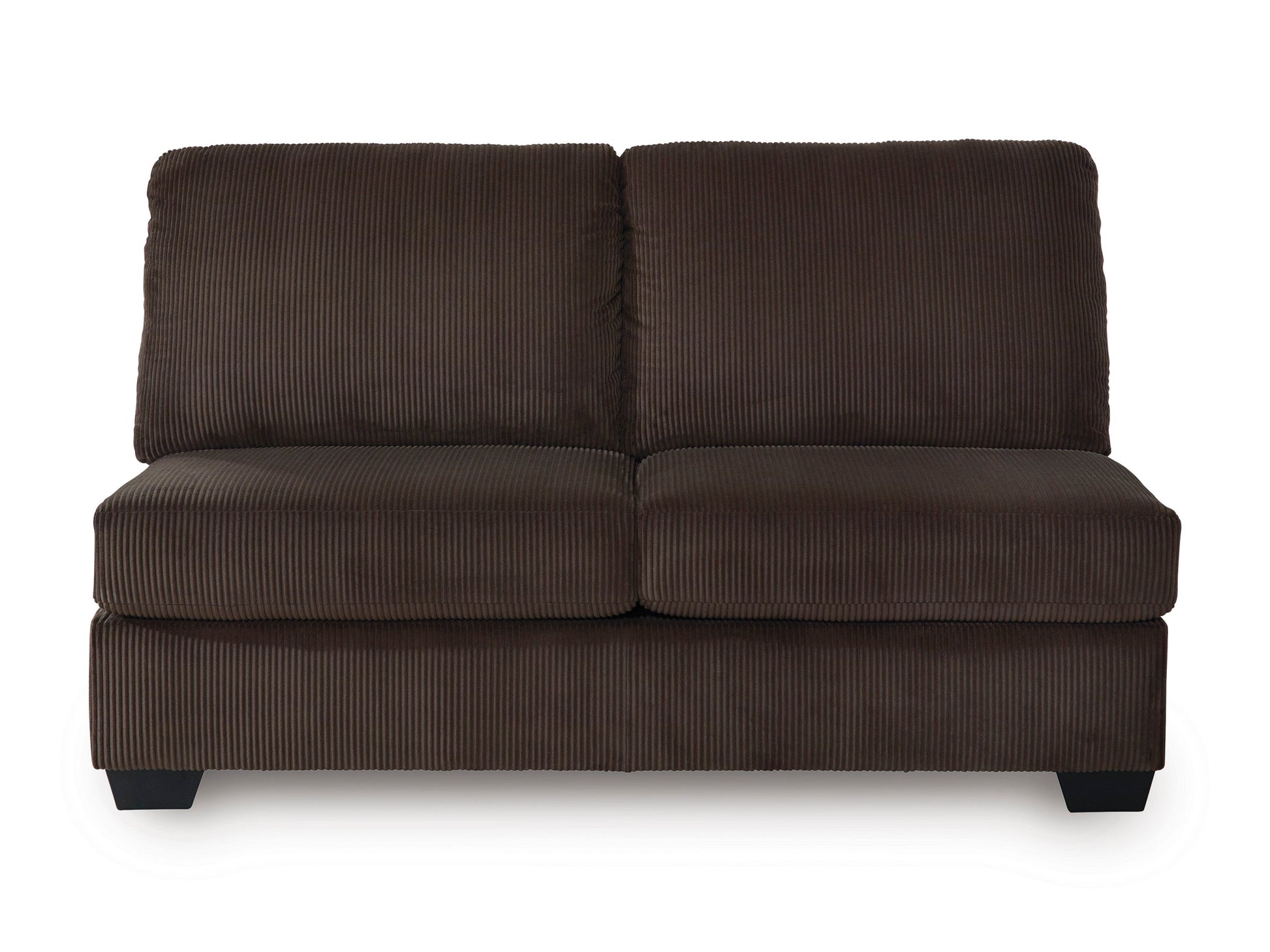 Chocolate brown transitional sectional sofa with corner chaise and matching ottoman in a living room setting