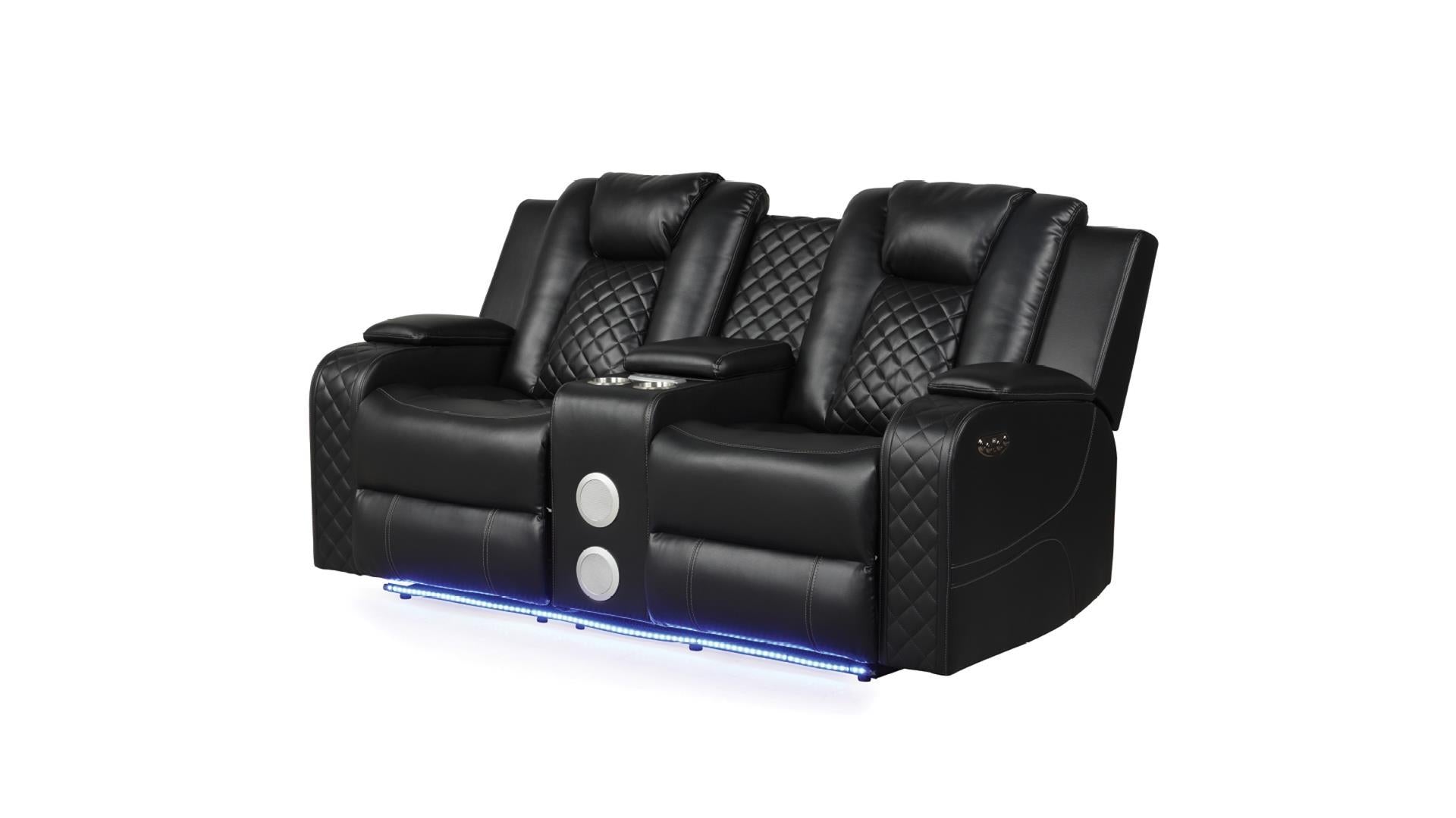 Benz Power Reclining Sofa Set with Bluetooth Speakers, Wireless Charging & LED Lighting