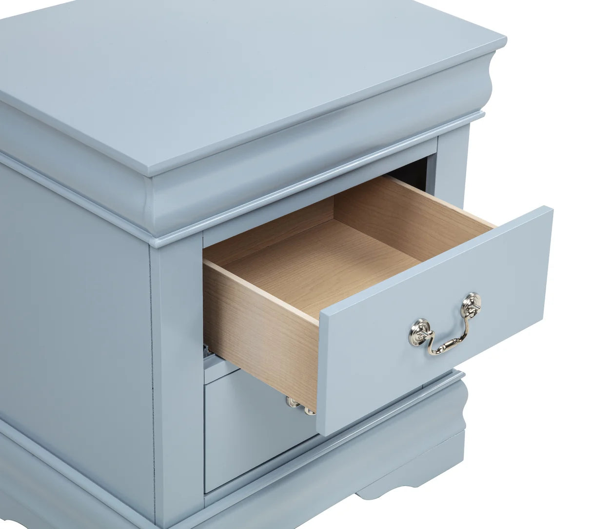 Louis blue-gray dresser with mirror and matching nightstand bedroom set