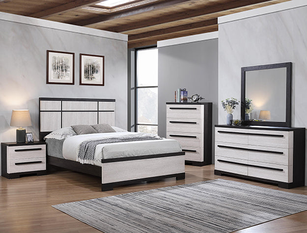 Remington two-tone chalk and ebony nightstand in bedroom setting