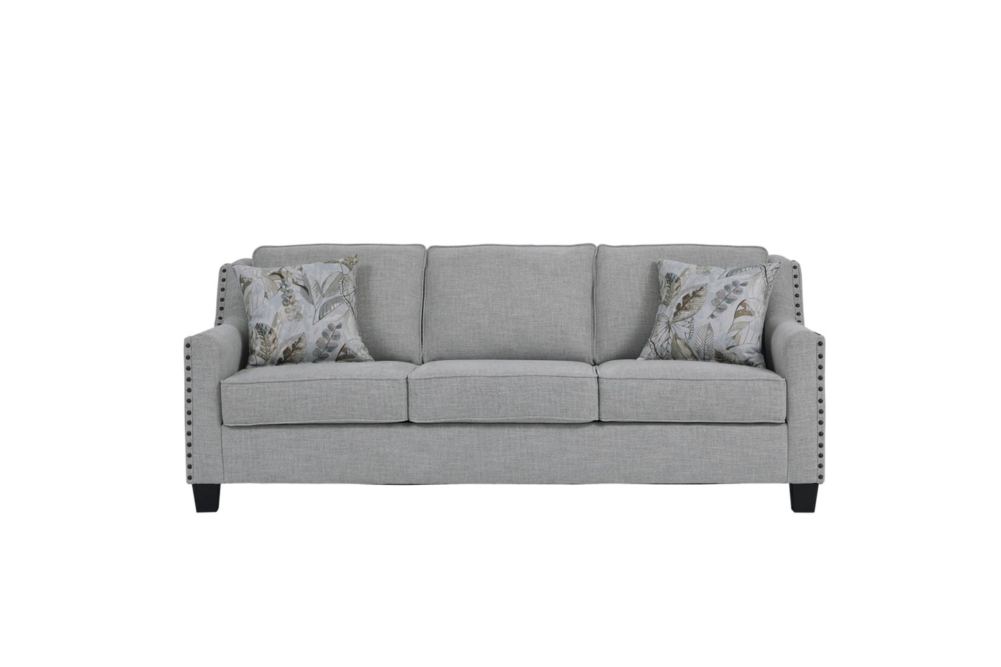 Breezy Mist Sofa & Loveseat Set – Light Gray Nailhead Living Room Collection