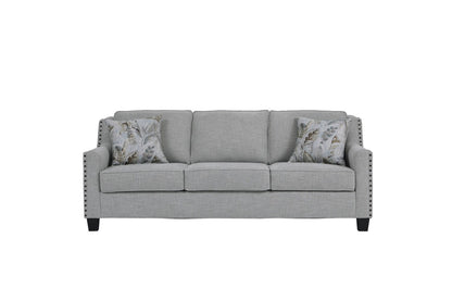 Breezy Mist Sofa & Loveseat Set – Light Gray Nailhead Living Room Collection