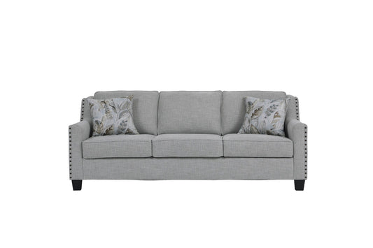 Breezy Mist Sofa & Loveseat Set – Light Gray Nailhead Living Room Collection