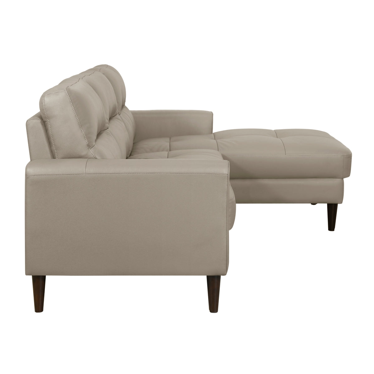 Latte leather 2-piece sectional sofa with right-facing chaise and tapered wood legs