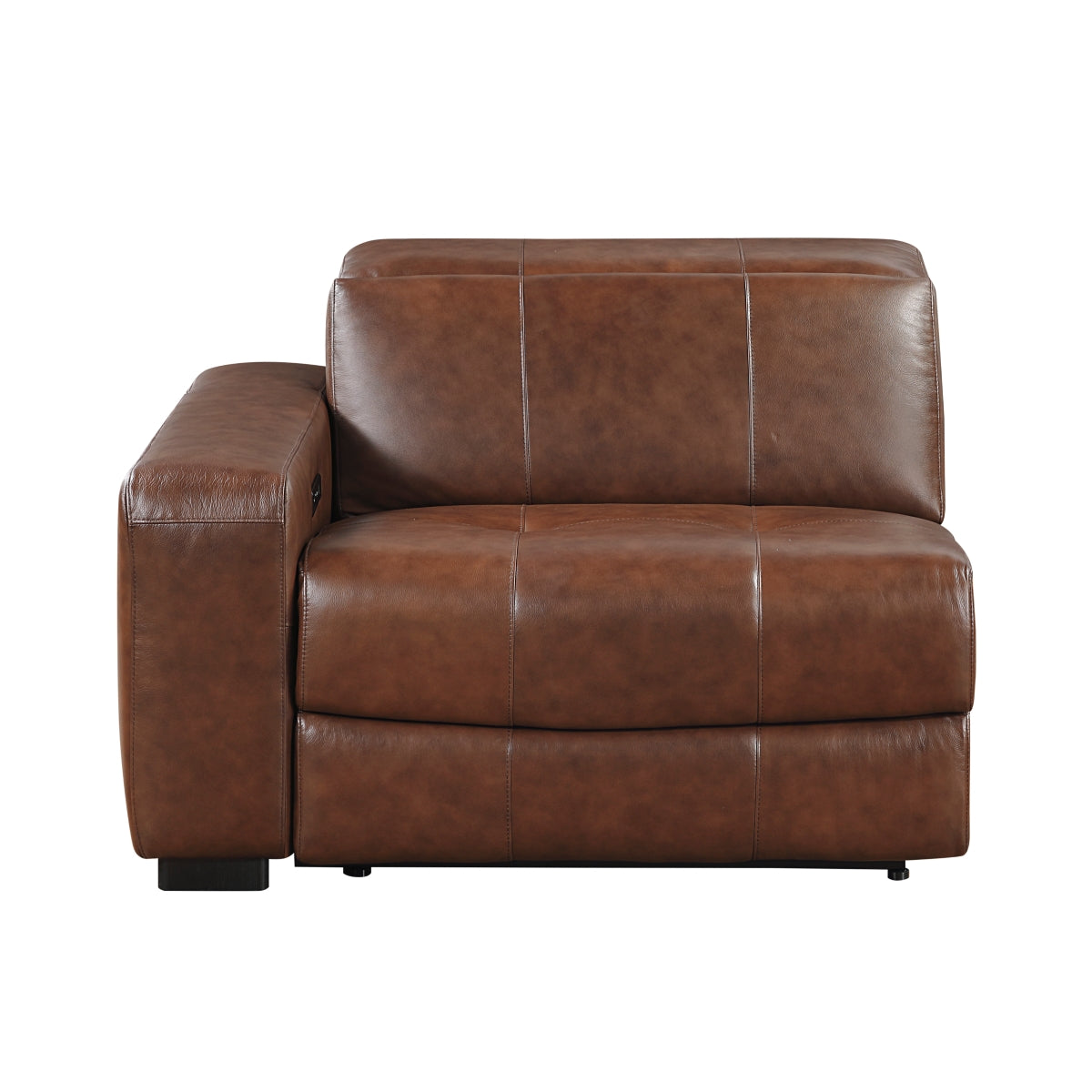 7-piece brown leather modular power reclining sectional sofa with headrests up and reclined