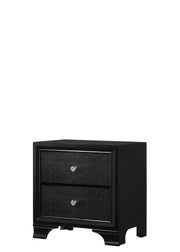 Micah black bedroom set with dresser, mirror, nightstand, and chest featuring crystal-style knobs