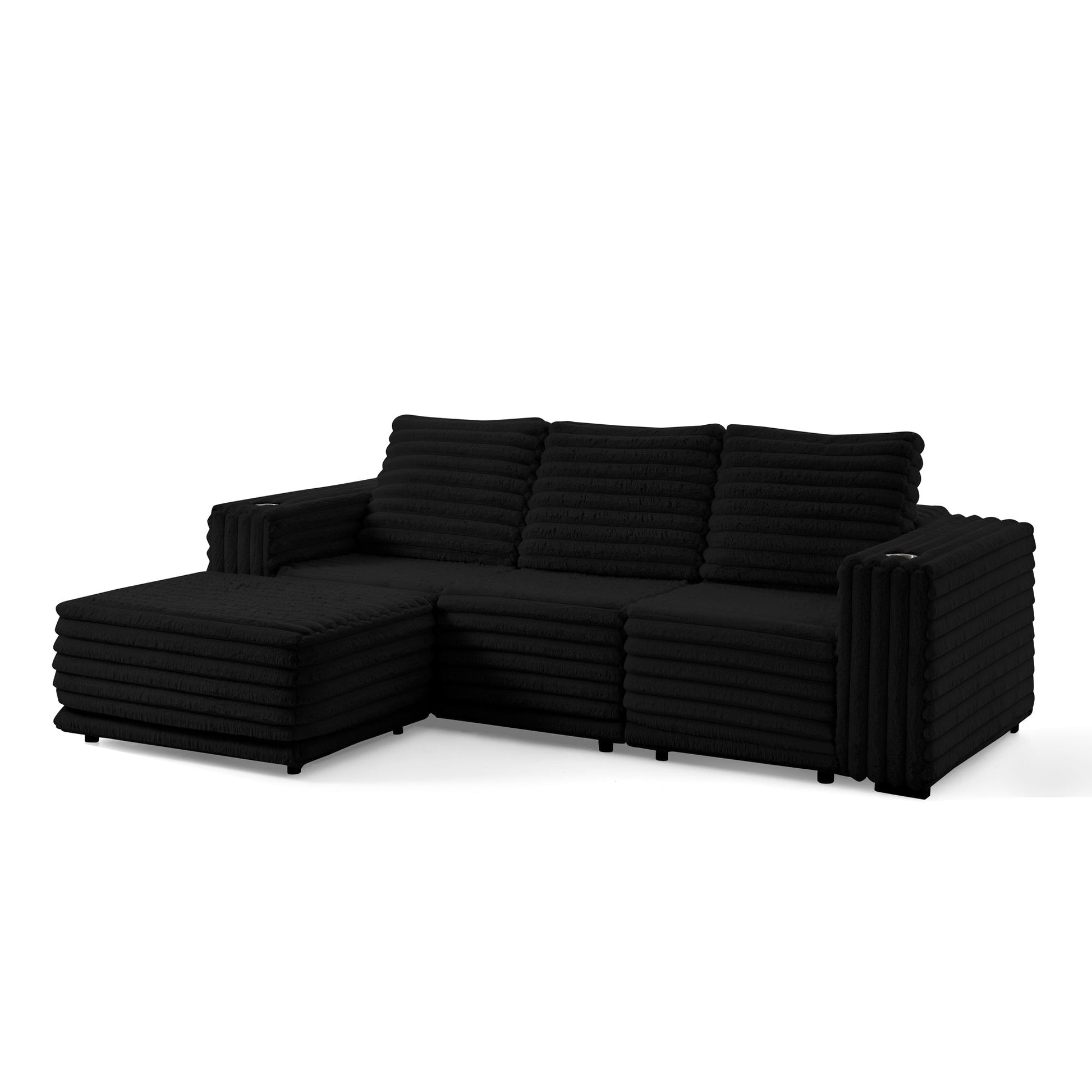 S101 Nuve black modular sectional sofa with ottomans in a living room