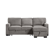 Gray fabric 2-piece sectional sofa with pull-out bed and storage chaise