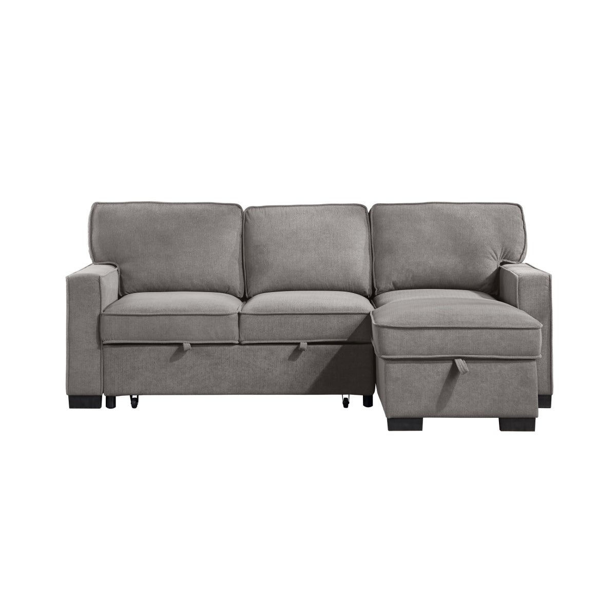 Gray fabric 2-piece sectional sofa with pull-out bed and storage chaise