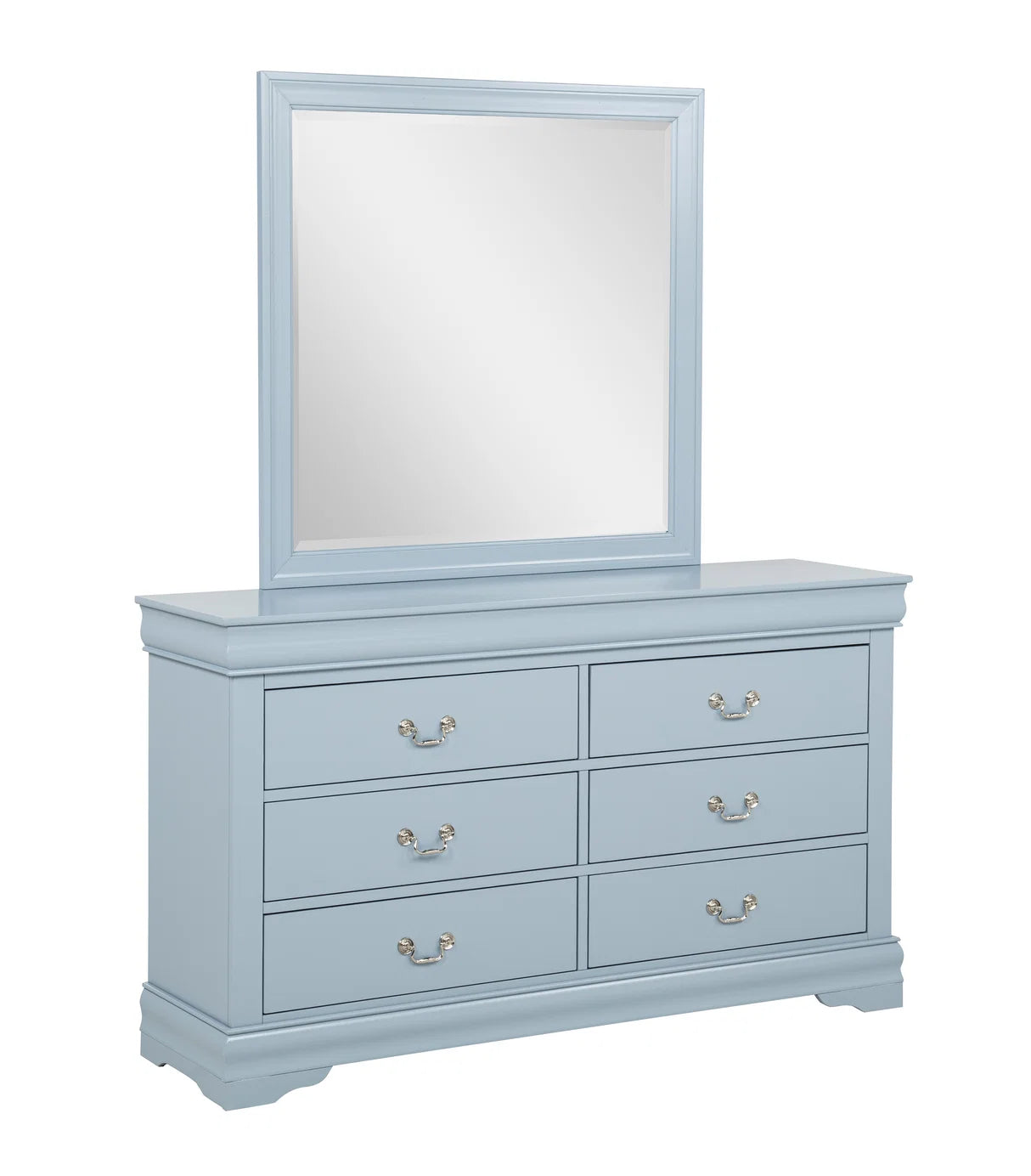 Louis blue-gray dresser with mirror and matching nightstand bedroom set