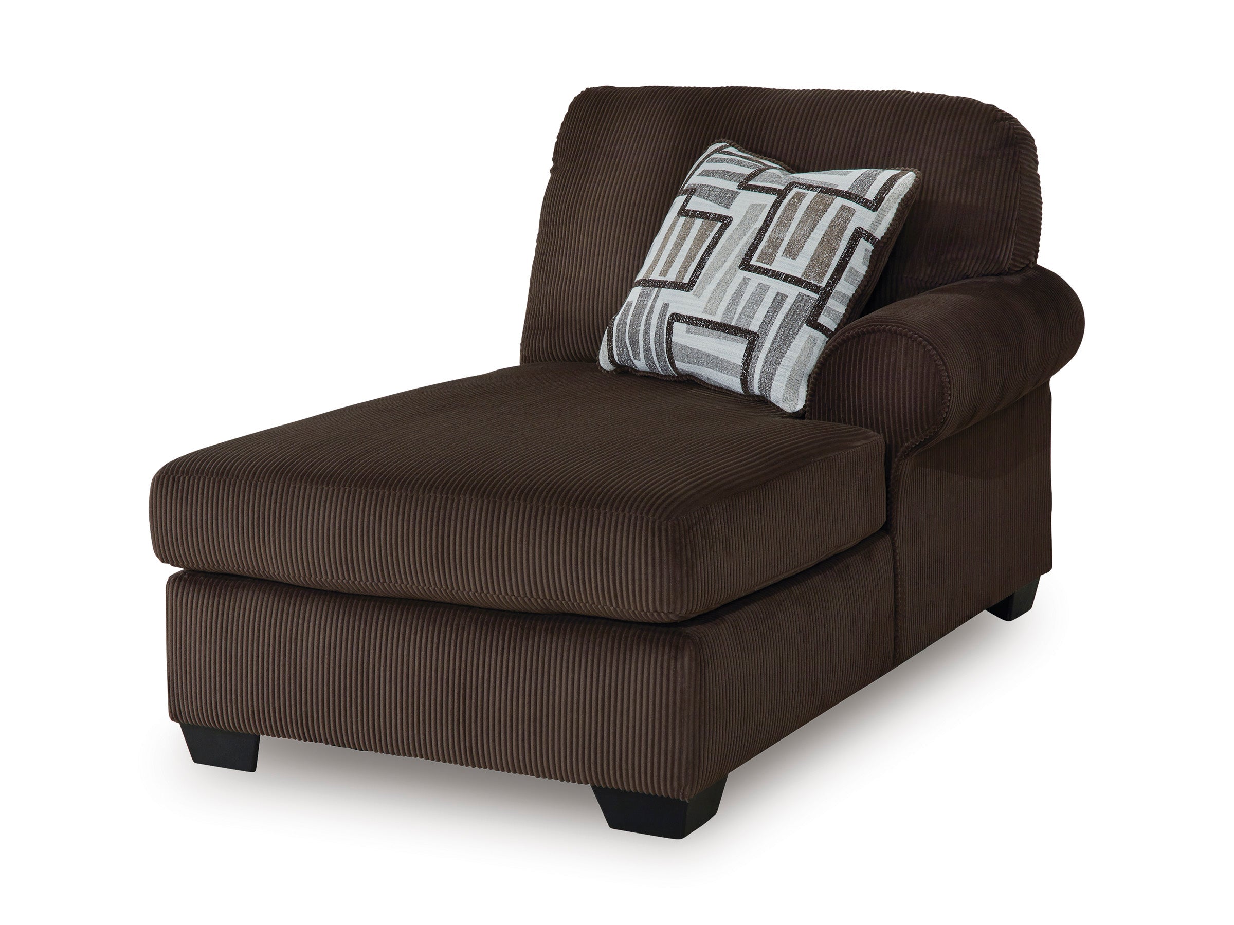 Chocolate brown transitional sectional sofa with corner chaise and matching ottoman in a living room setting