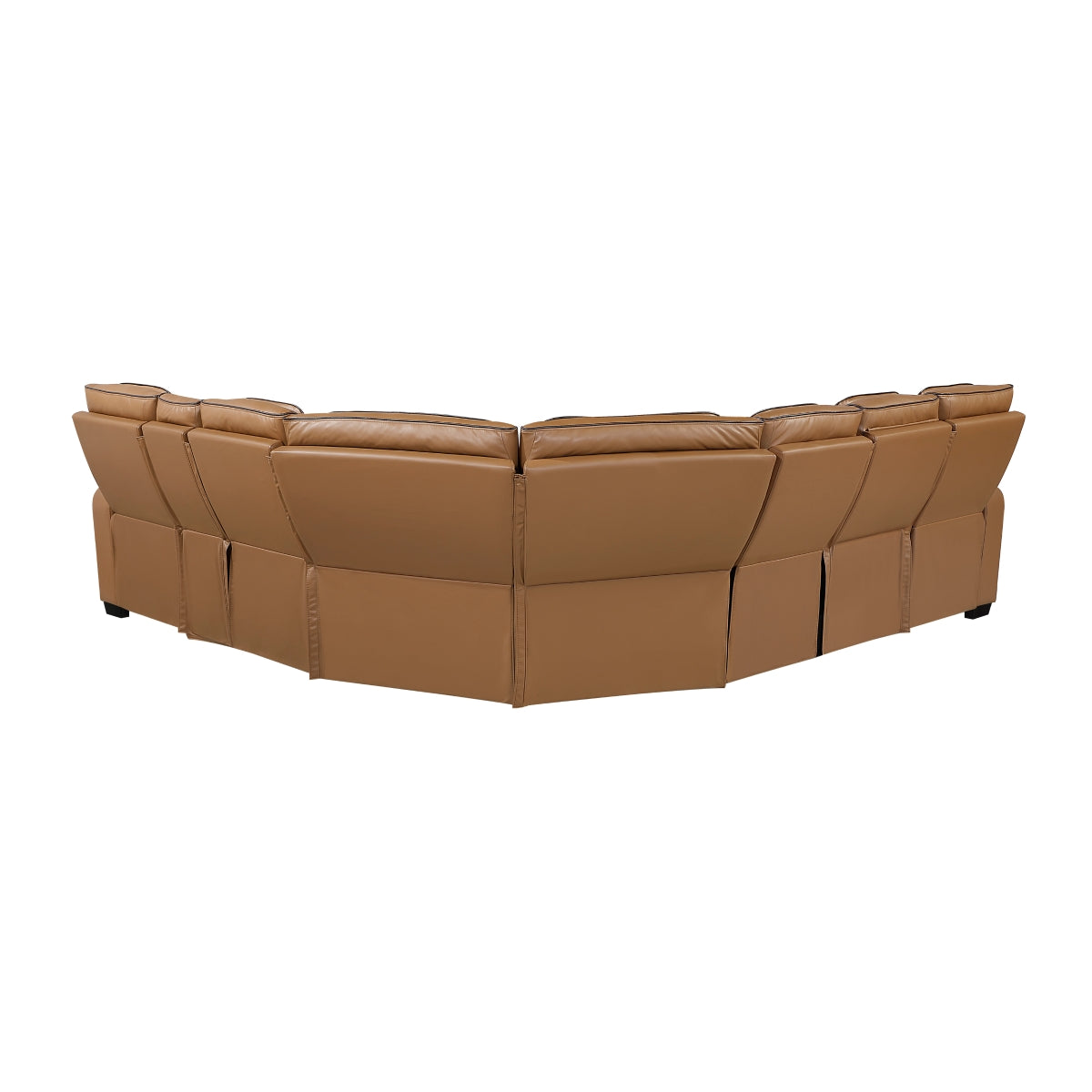 Brown faux leather power reclining sectional with side console and cup holders