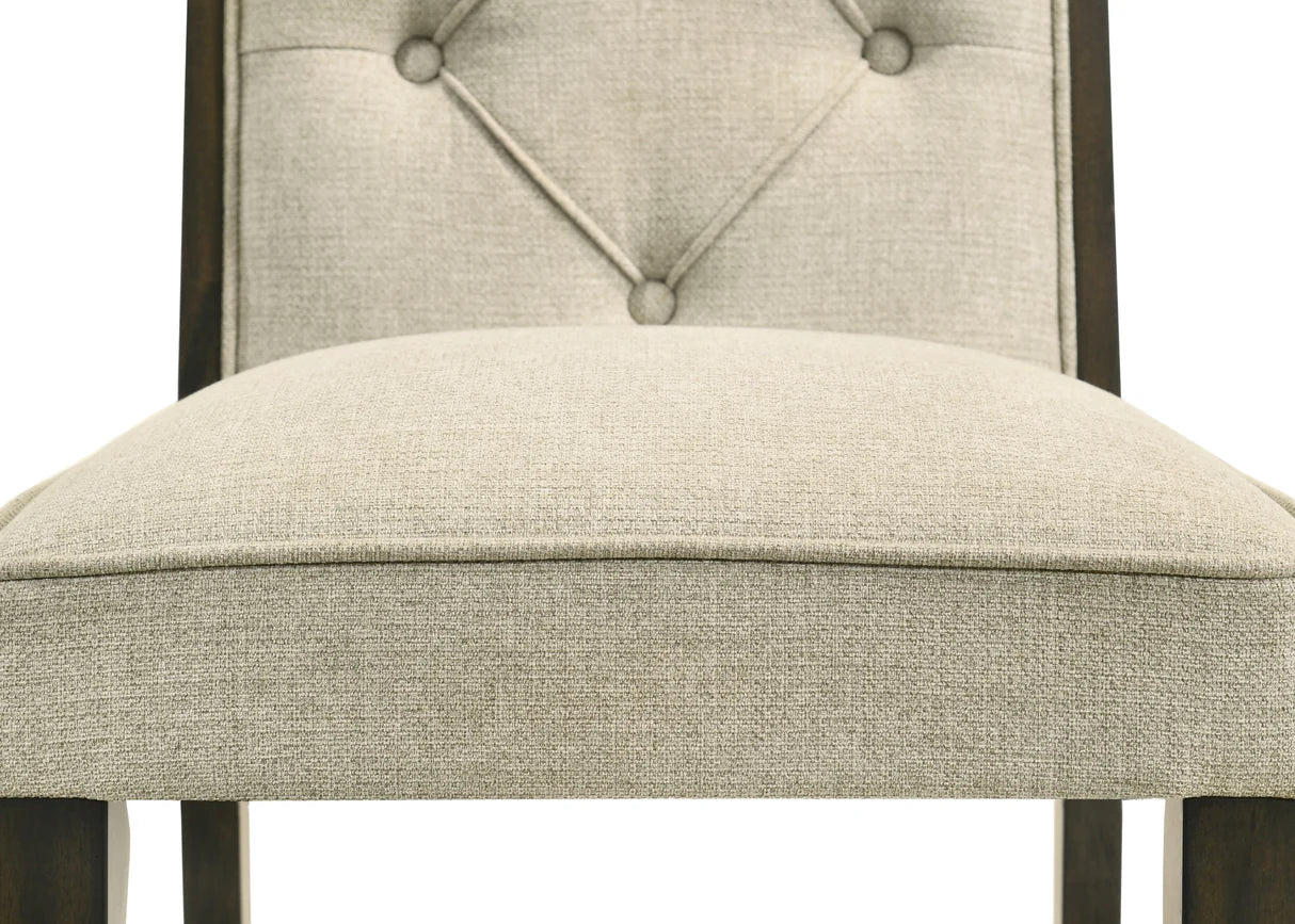 Herbert dining set with tufted bench, upholstered chairs, and wood trestle table