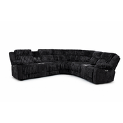 Black corduroy power reclining sectional sofa with LED lighting and built-in speakers