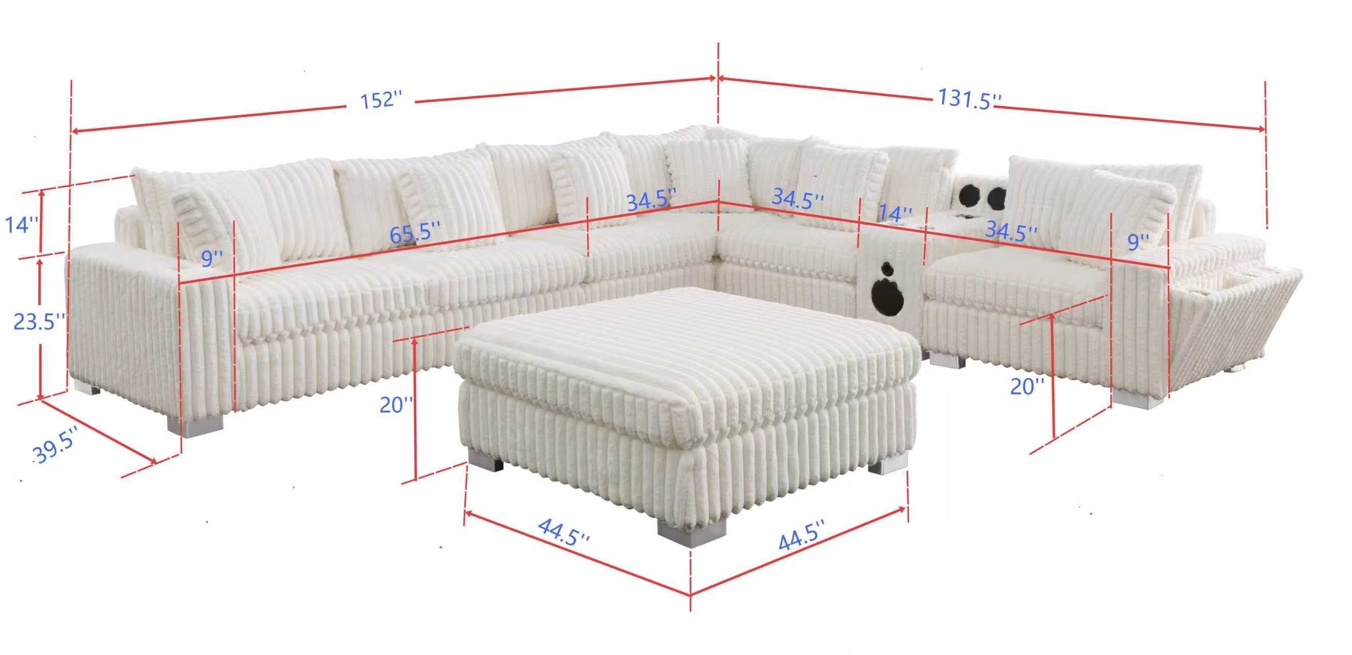 S329 Snuggle Station cream sectional with built-in tech console, Bluetooth speakers, and wireless charging in a living room setting