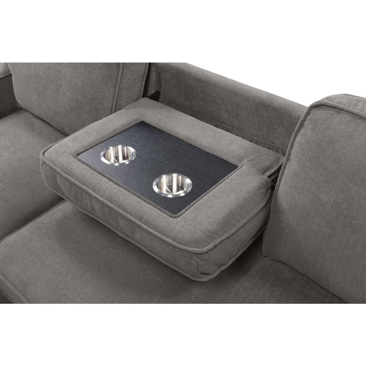 Gray fabric 2-piece sectional sofa with pull-out bed and storage chaise