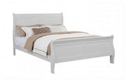 Louis white bedroom set with six-drawer dresser, beveled mirror, and two-drawer nightstand