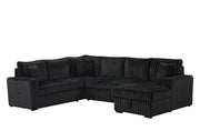 Black strip fabric U-shaped sectional sofa with pullout bed and storage compartment