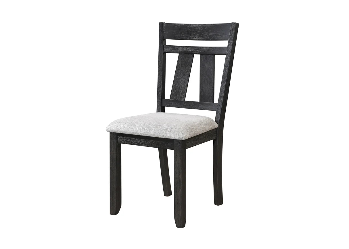 Maribelle two-tone trestle dining table with upholstered ladder-back chairs and bench