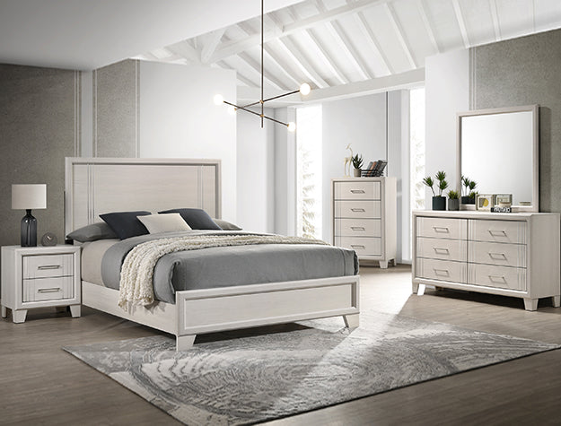 Charlie collection nightstand with two drawers in weathered-white finish
