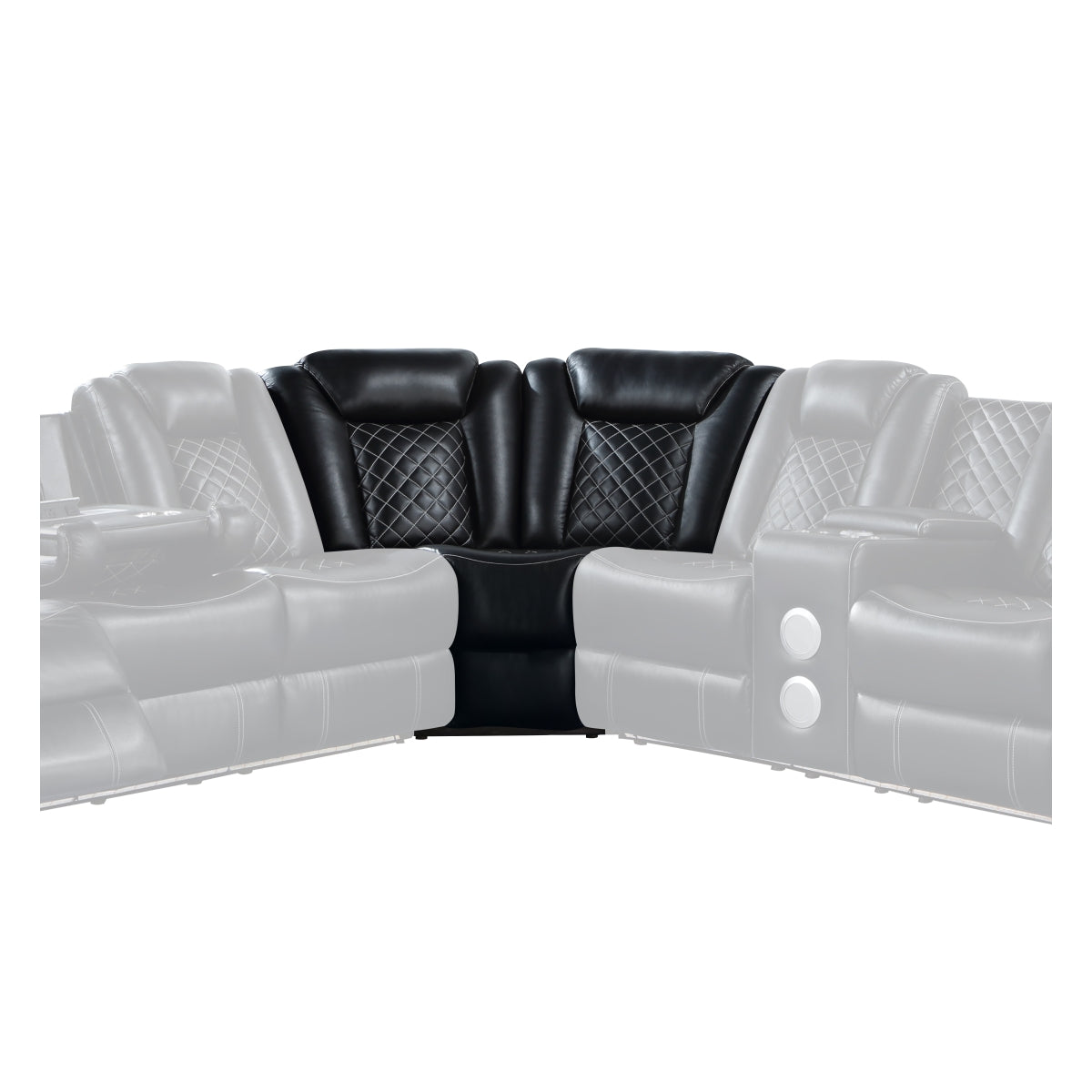 Black 3-piece reclining sectional sofa with LED accent lighting and diamond-stitched cushions