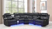 Lacrosse black power reclining sectional with LED lighting and Bluetooth speakers