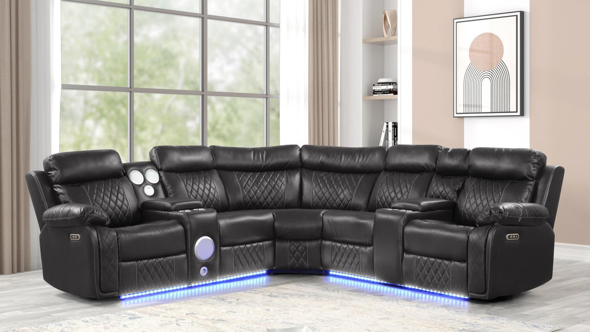 Lacrosse gray power reclining sectional with dual power recliners and USB charging