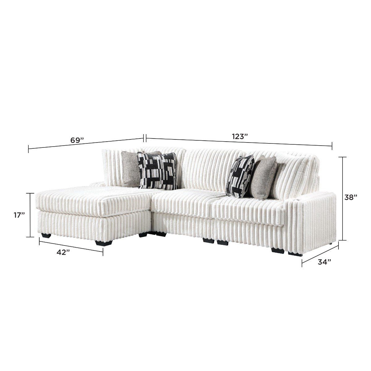 Puffy Corduroy Sectional Sofa with Chaise – Oversized Modern Deep Seat Couch