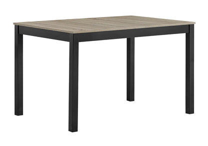 Rana modern dining table with woodgrain top and black legs – compact size for small dining spaces